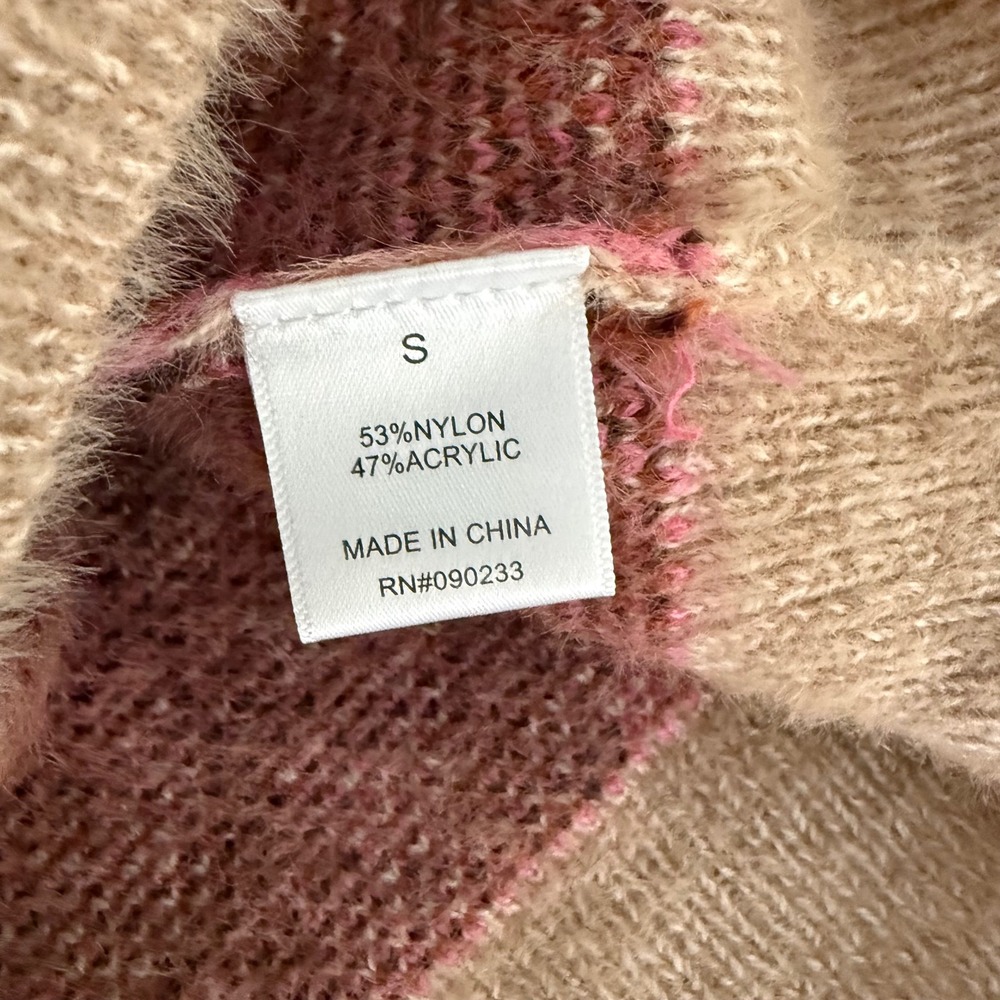 PacSun Womens Floral Fuzzy Knit Mock Neck Cropped Sweater Vest Tan Pink Sz S NEW - Picture 5 of 7